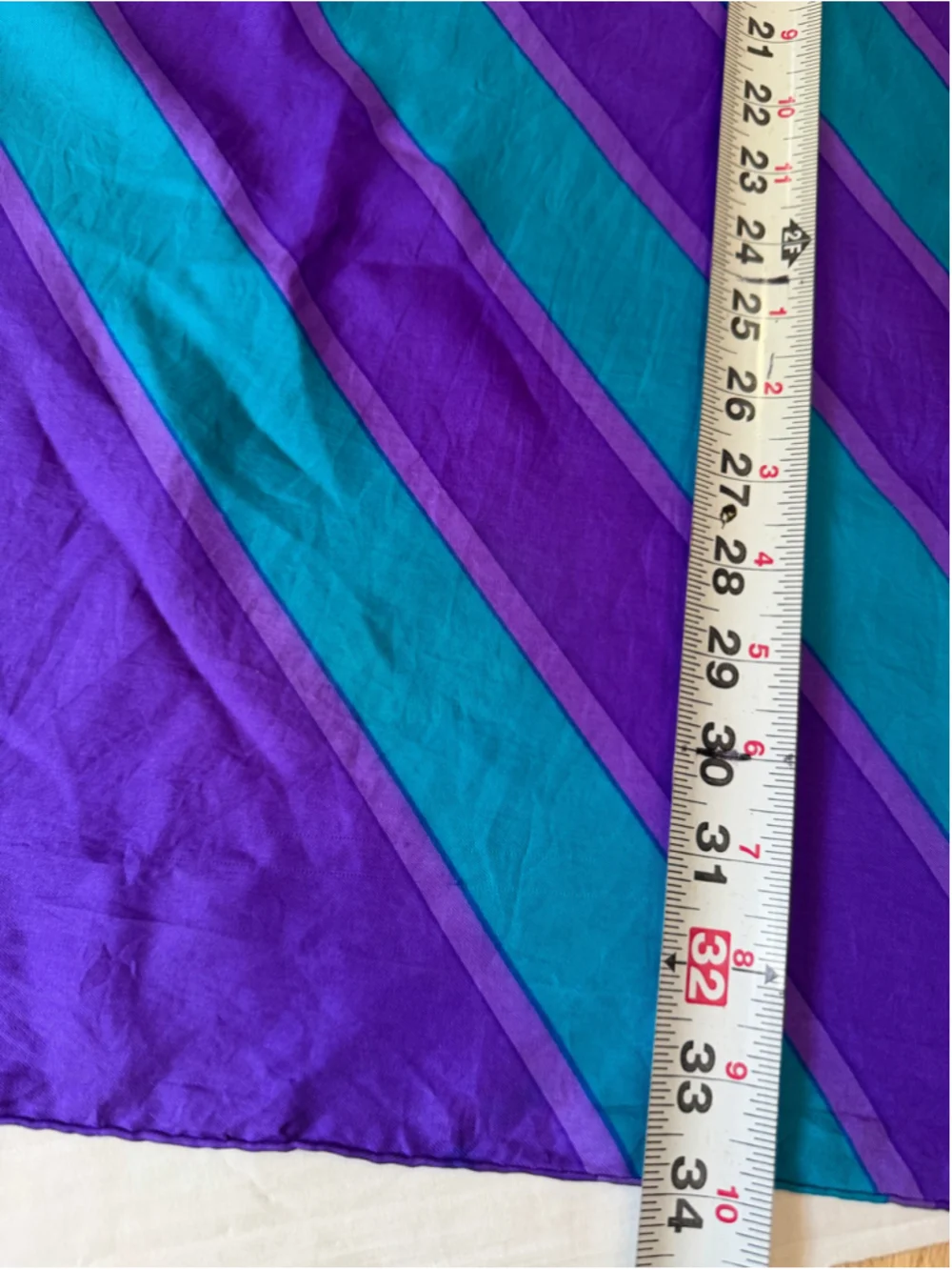 Vintage Yves Saint Laurent Purple Teal Striped Silk Scarf 34” x 33”